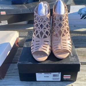 INC blush leather cut out peep toe booties